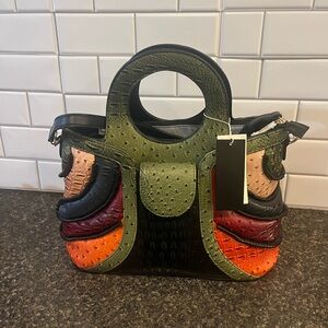 ✨ Multicolor Faux Ostrich Satchel Handbag – Statement Piece ✨